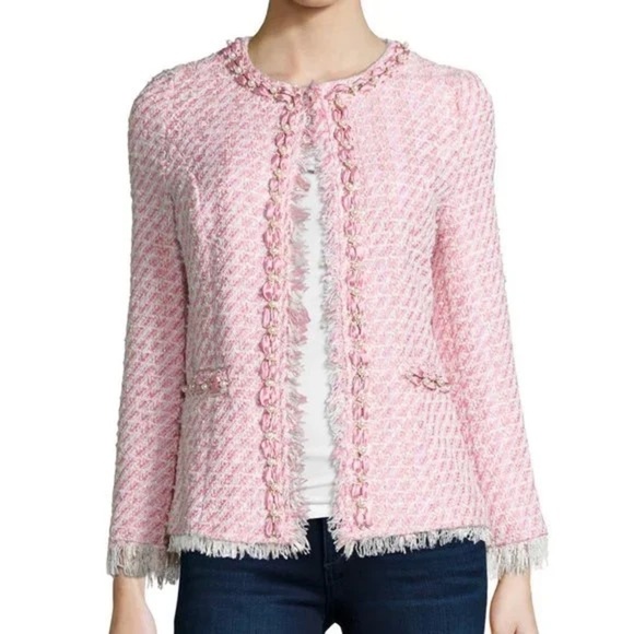 Michael Simon Pink Cream Tweed with Pearl and Gold Details Blazer Jacket size LP - Picture 1 of 17